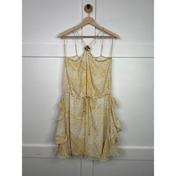 NEW Alexis Halter Neck Spaghetti Straps Ruffle Asia Dress Golden Palms Size: XS - Picture 3 of 9